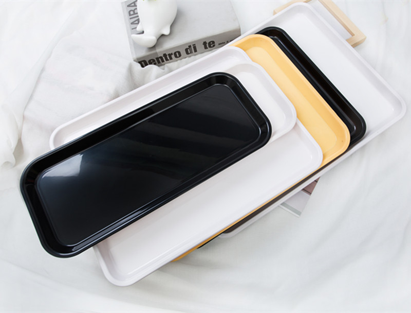 Placa de pastel bandeja de postre occidental torta de mousse rectangular placa de plástico tira de la torta bandeja de exhibición del gabinete