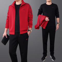 運動套裝男春秋季新款中老年運動套裝男春秋爸爸裝休閒套裝三件套