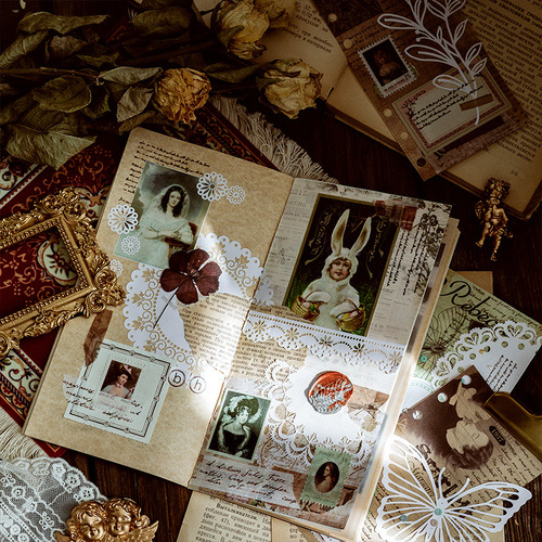 Momo Hollow Lace Paper Alice Tea Party Series Japanese Handbag DIY Material Decorative Stickers 10 Pieces 8 Styles