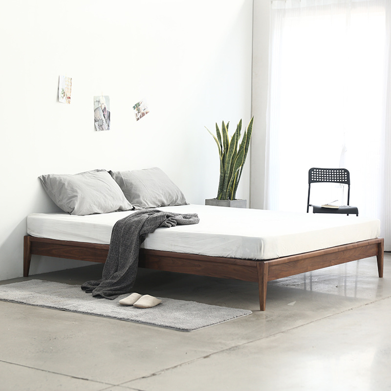 Black Walnut Wood Bed Frame, Solid Wood Without Headboard, Tatami, All Solid Wood, No Floating Bed, Double Bed, Mortise and Tenon, Pure Solid Wood