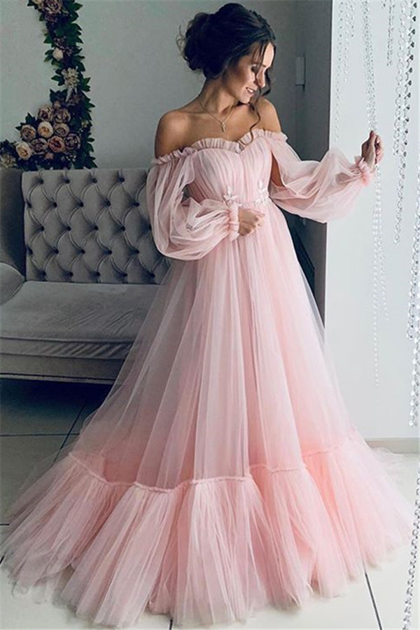 2020 nueva ropa de mujer de comercio exterior europeo y americano deseo fuera del hombro de malla de manga larga vestido de novia vestido de columpio grande Nuevo