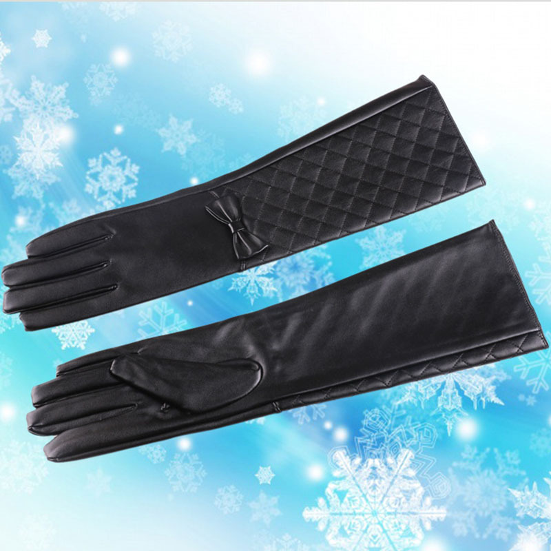 Guantes largos de cuero de las nuevas mujeres 40CM guantes de imitación de cuero del arco guantes calientes de la boda del funcionamiento de la moda