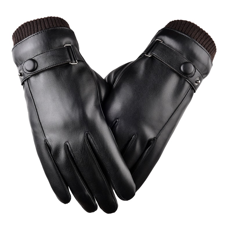 Men's Winter Gloves PU Leather Touchscreen Warm Black Couple Gloves With Fleece Lining Windproof Water-Resistant​_voghion.com