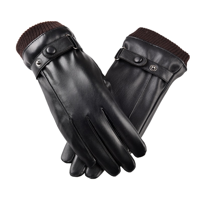 Men's Winter Gloves PU Leather Touchscreen Warm Black Couple Gloves With Fleece Lining Windproof Water-Resistant_voghion.com