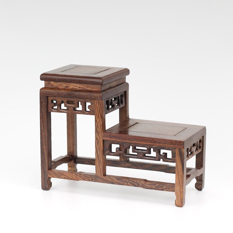 鸡翅木高低微型博古架茶壶花瓶古玩小摆件底座雕花底座实木批发