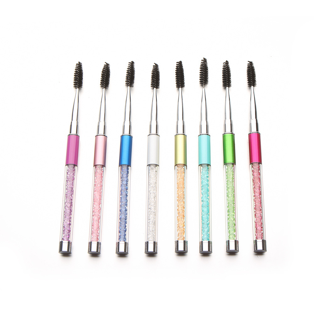 Nuevo estilo rhinestone ojo pestañas cepillo portátil rhinestone varilla con tapa espiral pestañas peine cepillo de uñas 10 colores opcionales