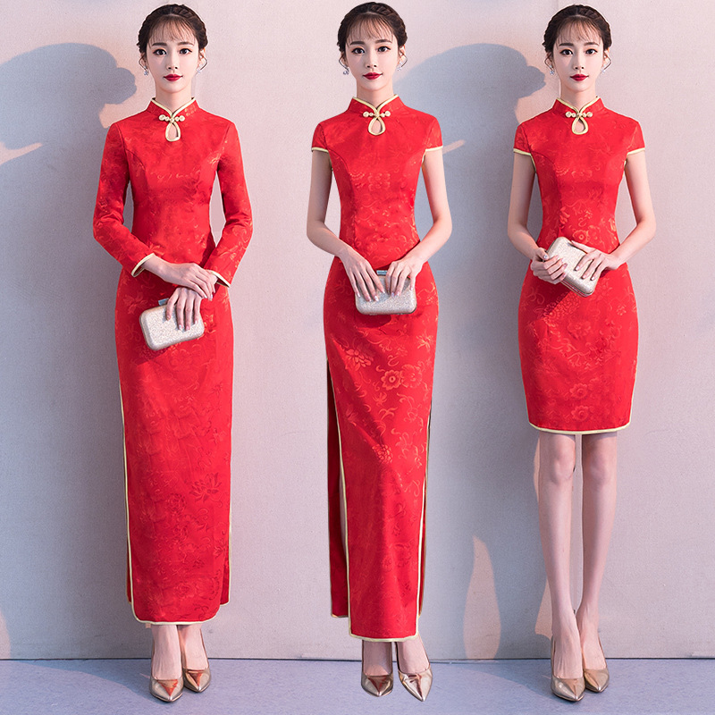 [Etiquette cheongsam] New award dress Chinese style etiquette cheongsam long wedding welcome etiquette cheongsam