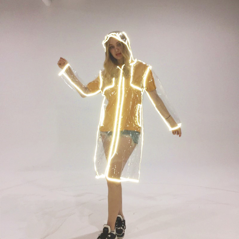 Transparent Eva Raincoat Reflective Edge Adult Outdoor Cycling Travel Long Raincoat Cross-Border Fashion Luminous Raincoat