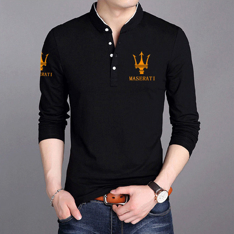 T-Shirt Men's Long-Sleeved Stand-Up Collar Pure Cotton Bottoming Shirt T2025 Spring and Autum Men's Large Size Printed T-Shirt Clothes Trbottomy Spot