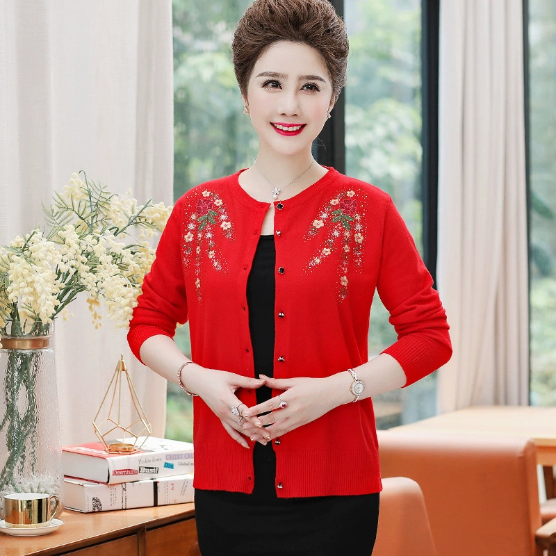 Осенний новый женский свитер среднего возраста с круглым вырезом кардиган свитер