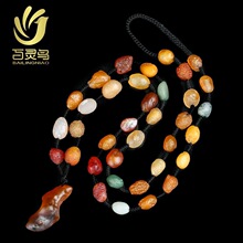手工编织阿拉善多彩戈壁原石玛瑙项链糖果色毛衣链七彩玉髓吊E18