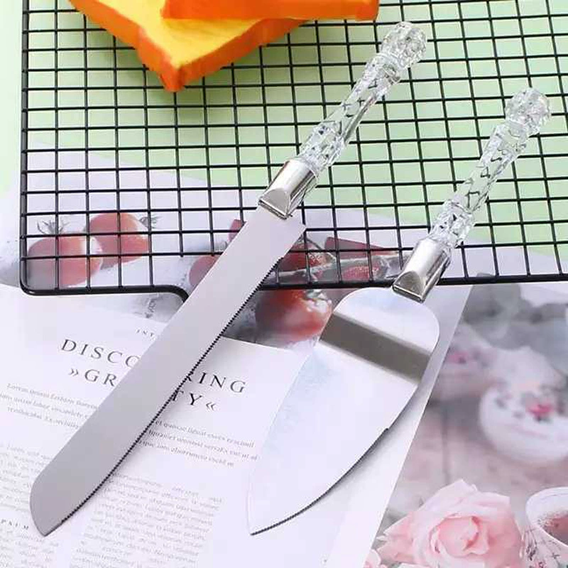 Нож для торта с кристаллической ручкой из нержавеющей стали, лопатка, изящные свадебные принадлежности, западный набор нож-лопатка для пиццы и хлеба