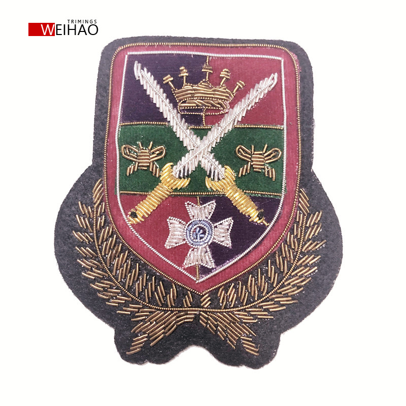 印度丝刺绣 剑形盾牌徽章俱乐部金属线刺绣胸章 源头厂家