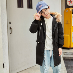 Children's down jacket wholesale for boys, medium-long length, with faux fur collar, new winter style, suitable for middle-aged children, factory direct sales.