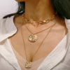 Retro human head, double-layer seal, necklace, European style, simple and elegant design