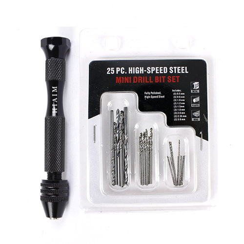 Cross-border acrylic resin model punching DIY hand drill 49pc drill bit set mini black hand twist drill