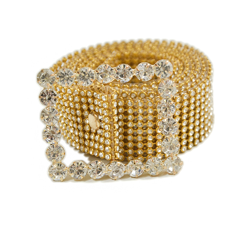 Taobao nuevas mujeres dulce cinturón de diamantes 9 filas rhinestone lleno con incrustaciones cinturón de moda a juego ropa cinturón al por mayor
