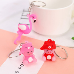 3D cartoon pattern keychain accessory cute little pig car keychain adorable flamingo key ring pendant