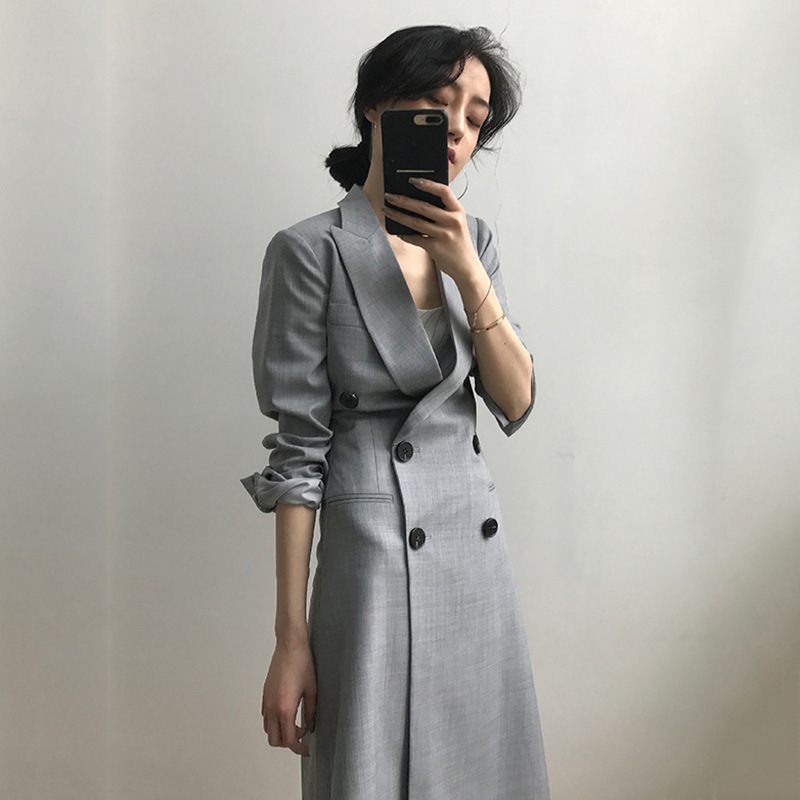 2023 Autumn Korean Style Niche Blazer for Women, Slim Fit, Elegant British Style, Mid-Length, Ol Style, Wool Material