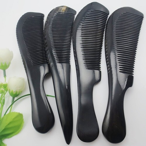 Manufacturer wholesale natural black horn comb 9-30 cm massage scalp hairdressing comb multi-specification black buffalo horn comb