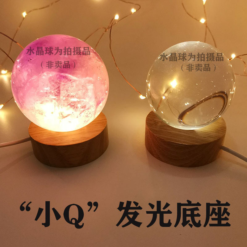 Solid Wood Led Night Light USB Wooden Lamp Holder 3D Crystal Ball Crafts Base Weather Bottle Jade Ornament Wooden Art