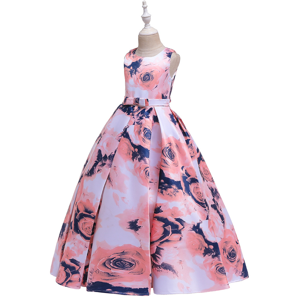 kids dress new print dress long floral dress Princess dress kids flower dress