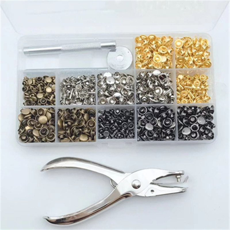 480 sets de remaches de doble cara con 4 unidades de instalación herramientas de cuero remache botones decorativos remaches de doble tapa para transfronteriza