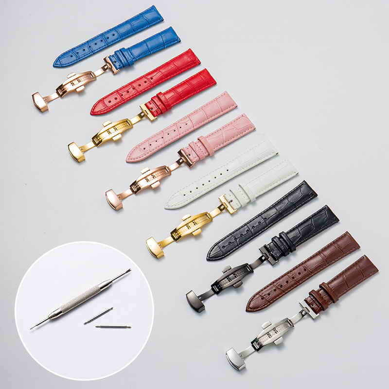Wholesale Spot Bamboo Pattern Genuine Leather Watch Straps for Men and Women Butterfly Buckle Belt Accessories Dropshipping