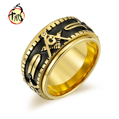 Amazon Rotatable Titanium Steel Masonic Ring Men's Large Wrench Ring Hand Jewelry Wholesale