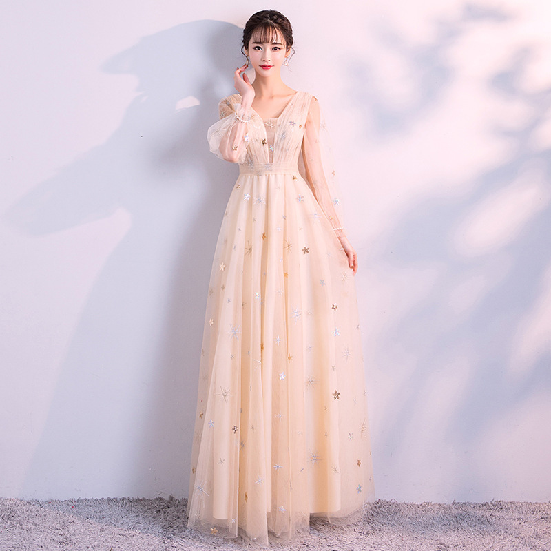 Vestido de noche negro para mujer, nuevo estilo 2025, elegante para banquetes, vestido largo de manga larga con temperamento elegante para reuniones de sociedad