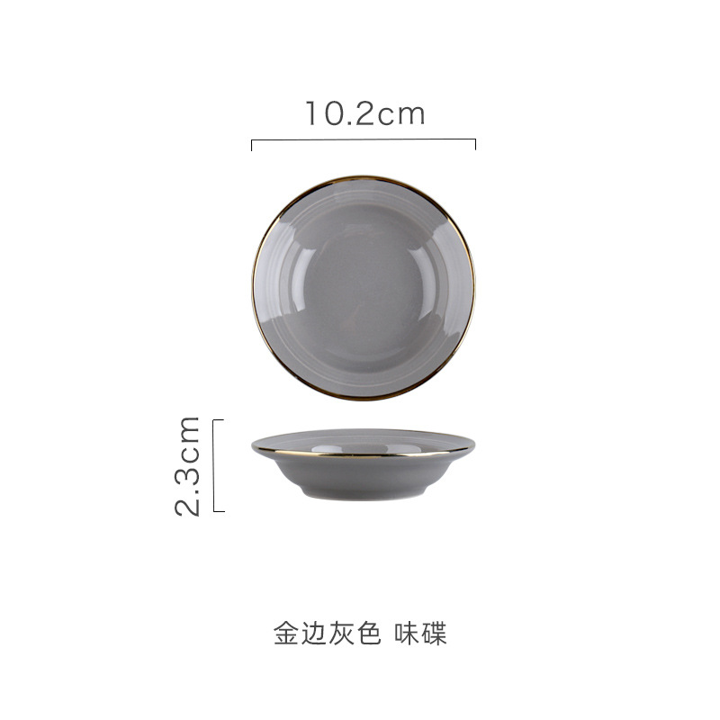 Hogar Nordic borde dorado de cerámica comer tazón grande plato de sopa de fideos plato de arroz negro y gris vajilla
