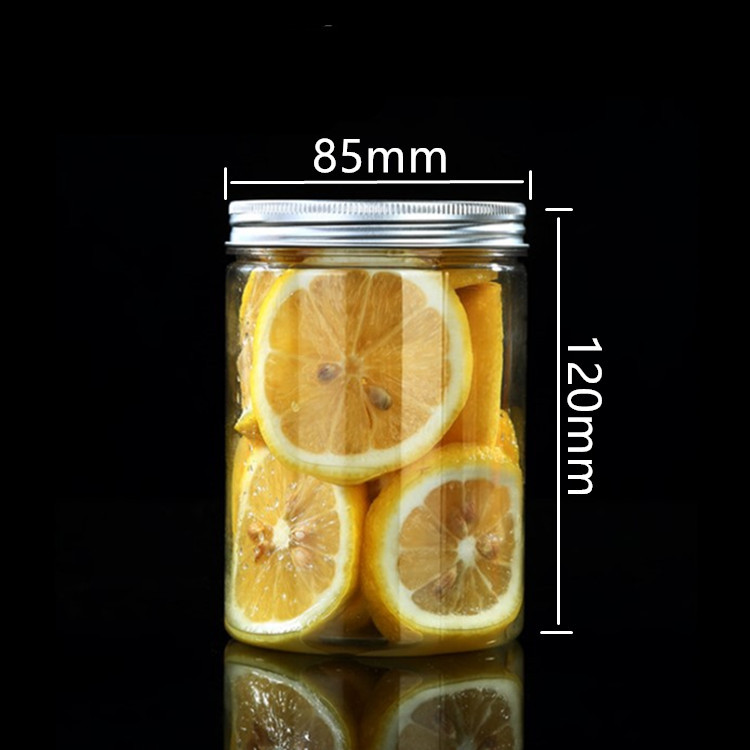现货 铝盖85*120密封罐 600毫升pet糖果罐  透明食品罐