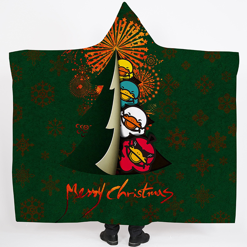 Lana de cordero siesta manta invierno Manta con capucha capa engrosada doble felpa 3D Impresión digital perezoso Manta