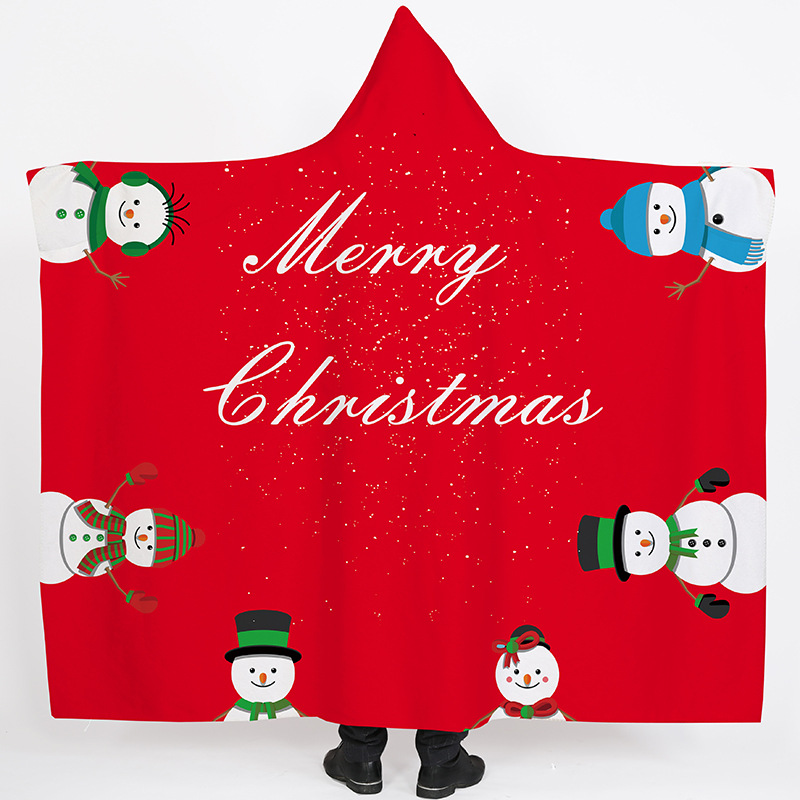 Lana de cordero siesta manta invierno Manta con capucha capa engrosada doble felpa 3D Impresión digital perezoso Manta