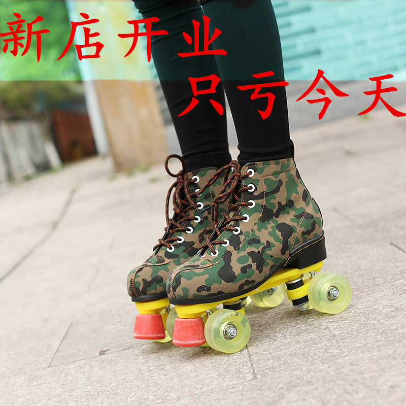 Nuevo camuflaje doble fila patines adultos hombres y mujeres flash patines de cuatro ruedas niños adultos patines transparente