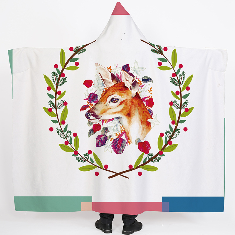 Lana de cordero siesta manta invierno Manta con capucha capa engrosada doble felpa 3D Impresión digital perezoso Manta