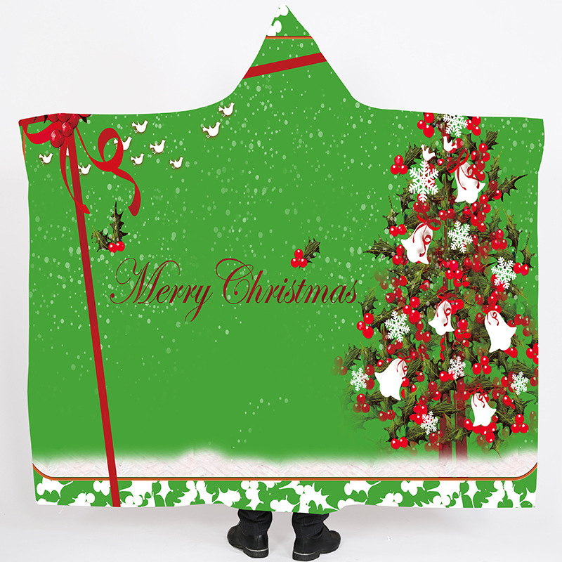 Lana de cordero siesta manta invierno Manta con capucha capa engrosada doble felpa 3D Impresión digital perezoso Manta