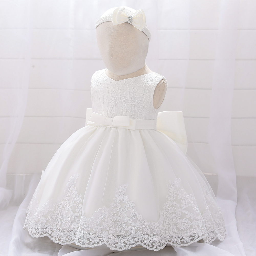 Amazon nueva princesa infantil vestido de los niños arco femenino costura lavado vestido 1-3Y vestido de encaje