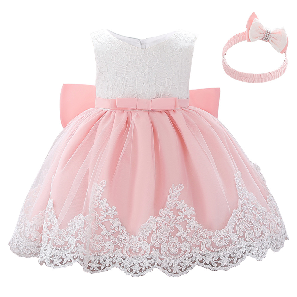 Amazon nueva princesa infantil vestido de los niños arco femenino costura lavado vestido 1-3Y vestido de encaje