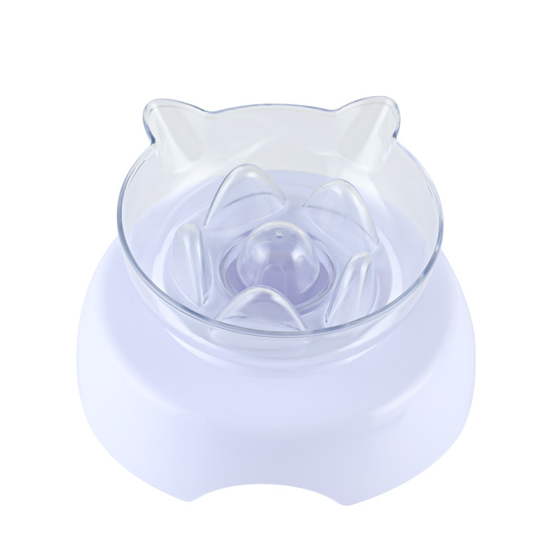 Cat Bowl inclinado 15 ° tazón de plástico transparente tazón de comida para gatos lindo fondo redondo boca oblicua solo tazón gato tazón de alimentación para mascotas