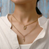 Retro human head, double-layer seal, necklace, European style, simple and elegant design