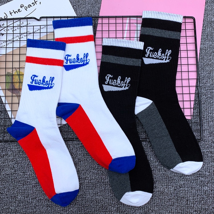 Two-color autumn and winter Korean style preppy style cute women's socks letter mid-length stockings sports skateboard cotton socks factory wholesale