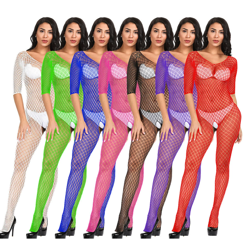 Новая женская стильнаяSexy боди сетка одежда длинный рукав маленькая квадратная сетка Европа и США W265
