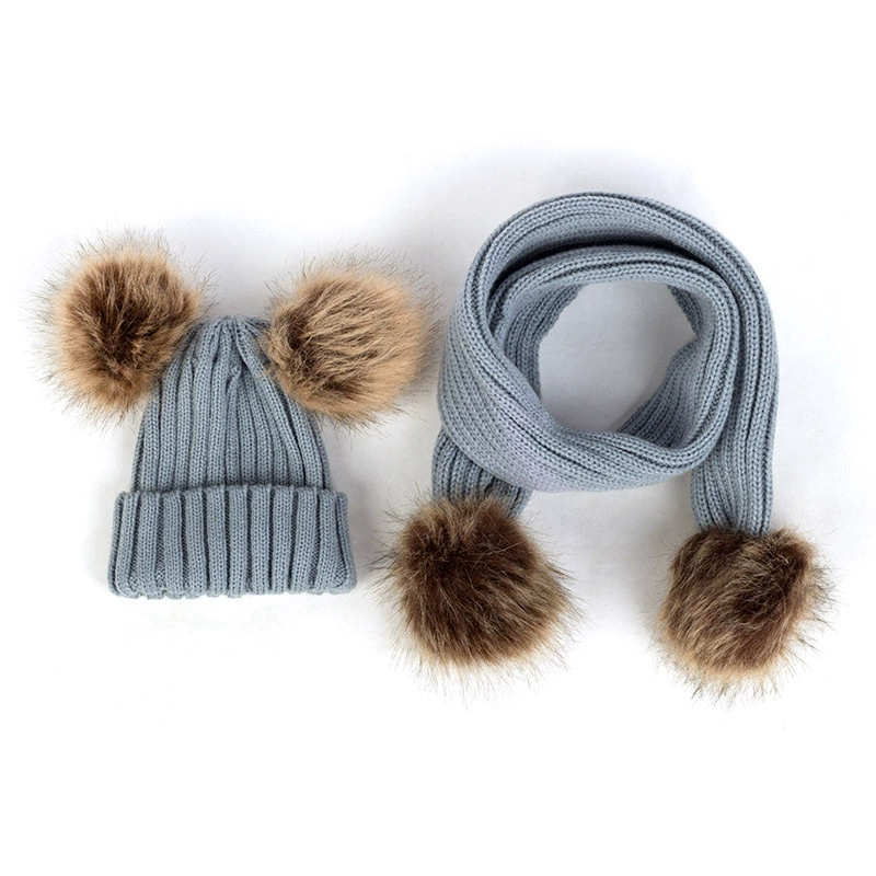 Демисезонная детская knitted шапка с помпонами из искусственного меха - унисекс шерстяная шапка для новорожденных и взрослых