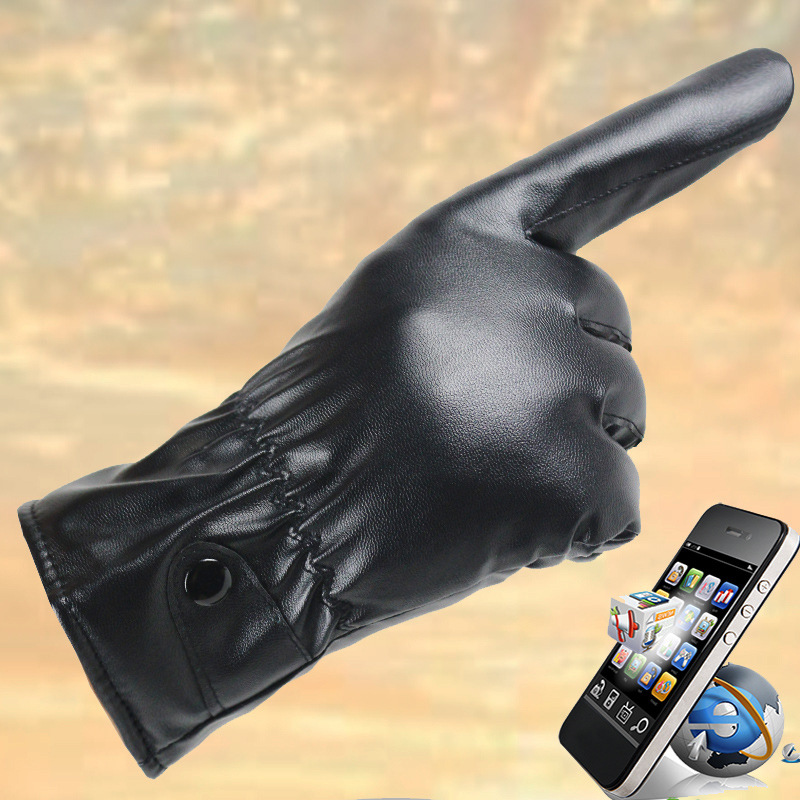 触摸屏PU皮手套男PU秋冬季韩版骑行仿皮加绒保暖女式滑雪手套批发
