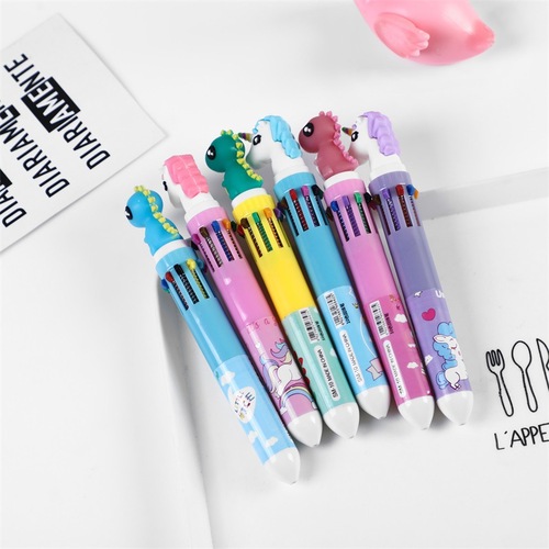 Cute cartoon 10-color ballpoint pen student push-type color notebook pen multi-functional ten-color push ballpoint pen