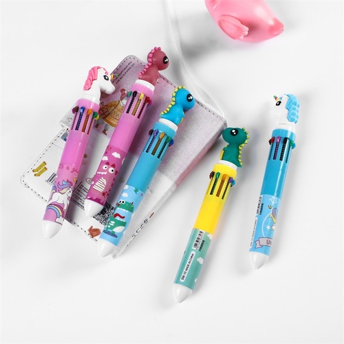 Cute cartoon 10-color ballpoint pen student push-type color notebook pen multi-functional ten-color push ballpoint pen