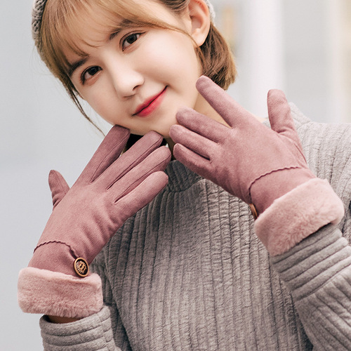 Suede women's gloves women's autumn and winter warm plus velvet thickened stewed gloves manufacturer wholesale