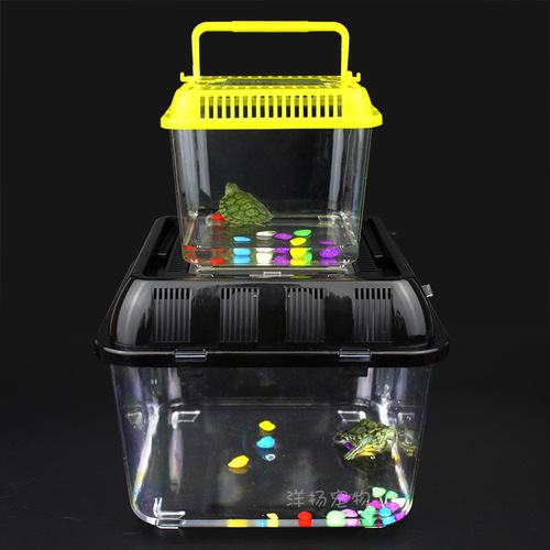 Turtle tank goldfish tank pet box square plastic household turtle box with cover thickened portable transparent hamster box