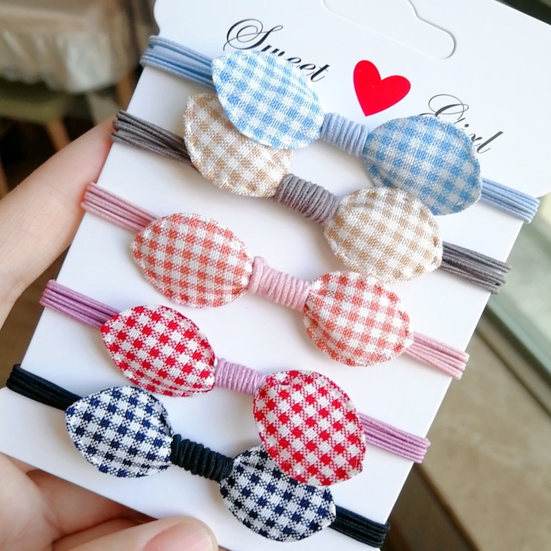 Plaid Bow Hair Tie Korean Style Hair Accessory Headwear 2 Yuan Store Accessories Internet Celebrity Three-In-One Hair Rope Bow Tie Women's Hair Ring